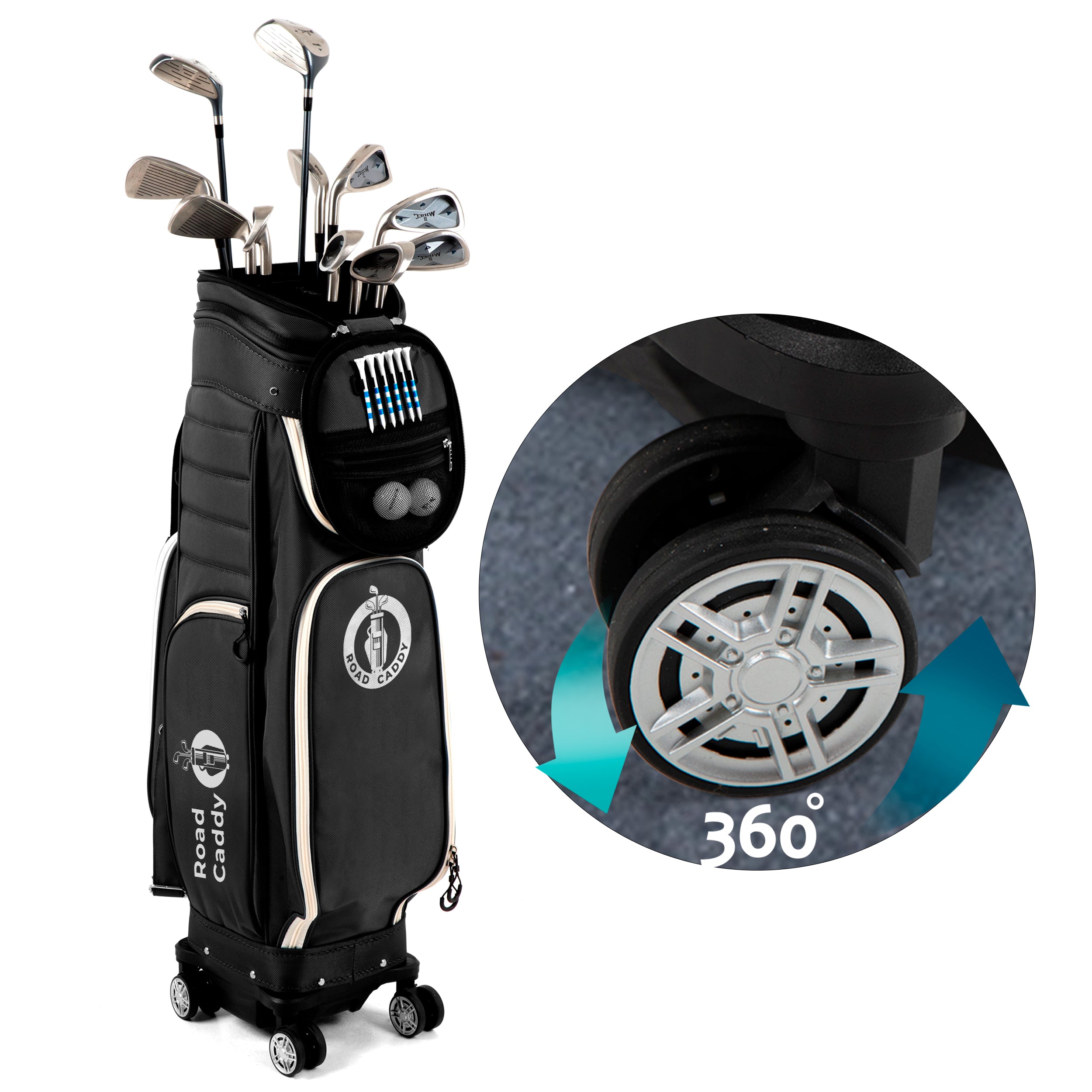 2 in 1 Hard Shell Golf Travel Bag with Wheels Retractable Airline Ap Road Caddy