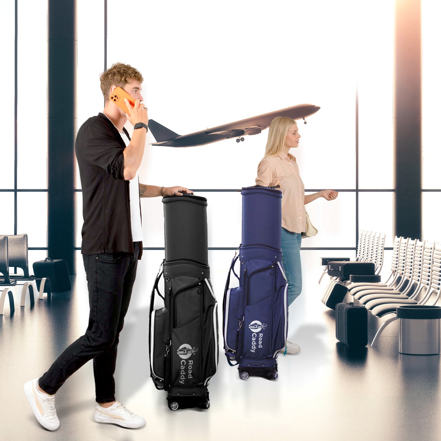 2-in-1 Hard Shell Golf Travel Bag with Wheels - Retractable Airline-Approved Golf Case for Ultimate Club Protection and Easy Mobility