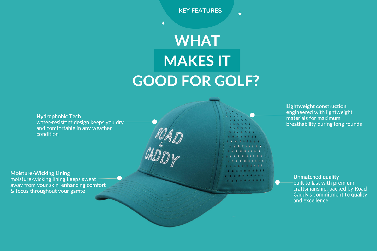 Road Caddy Sweat Resistant Uni-Sex Performance Hydro Golf Hat One Size Fits All - Unrivaled Comfort and Style